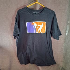 Qwertee Major League Zombie Killer Humourous Black Graphic Tee VG- XL